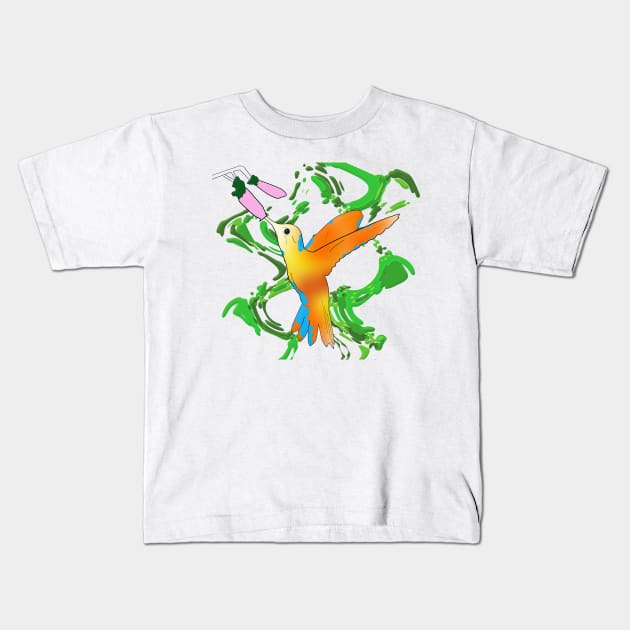 Hummingbird in Hot Orange Colors - Line Art Kids T-Shirt by ibadishi